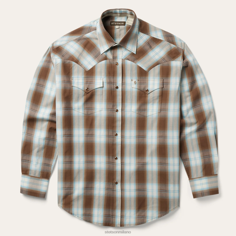 Stetson camicia western scozzese color sabbia 6BP6J312 abbigliamento marrone uomini