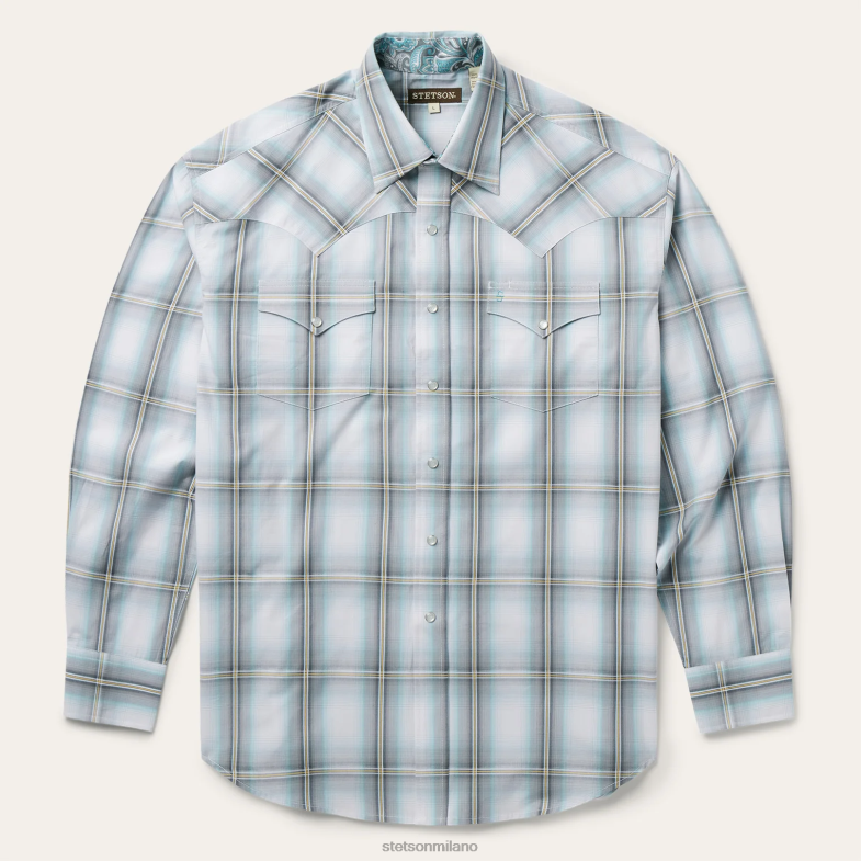Stetson camicia western scozzese sky ombre 6BP6J302 abbigliamento grigio uomini