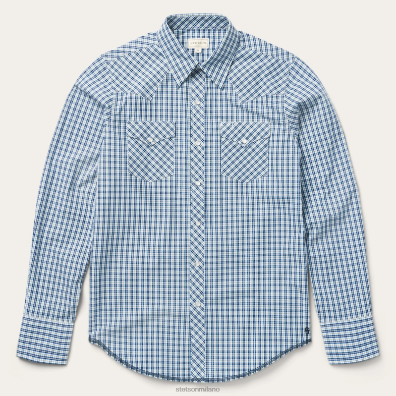 Stetson moderna camicia con bottoni automatici sul davanti in mini check 6BP6J366 abbigliamento blu uomini