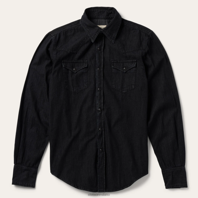 Stetson moderna camicia western in denim 6BP6J326 abbigliamento nero uomini
