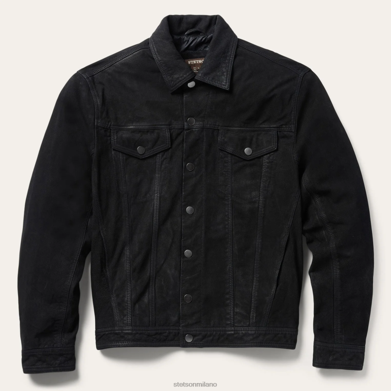 Stetson giacca di jeans in pelle 6BP6J412 abbigliamento nero uomini