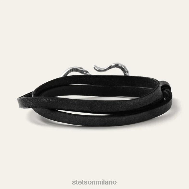 Stetson braccialetto in pelle con gancio 6BP6J421 accessorio pelle nera uomini